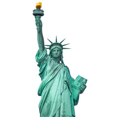 Majestic statue of liberty holding a golden torch high towards the sky isolated against a plain transparent background capturing iconic american history and national cultural pride © Mr. Sany