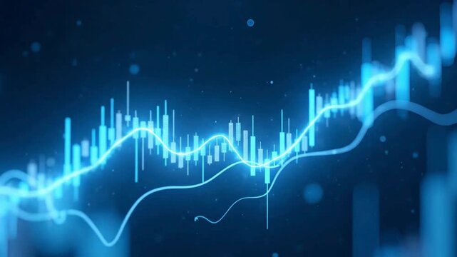 Stock market growth animation with financial trading analytics, investment chart visualization and business intelligence, digital finance technology background video