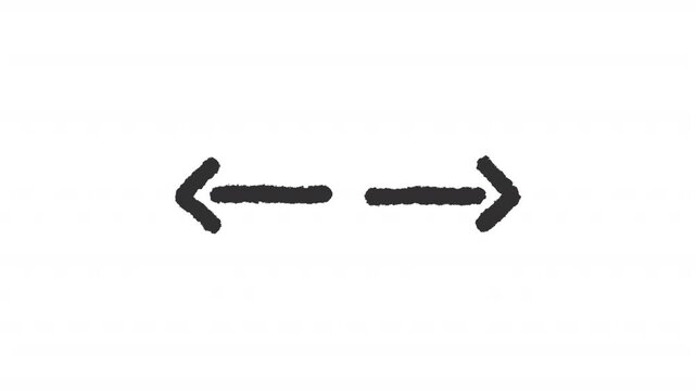 Animated symmetrical dual arrows charcoal stroke icon. Opposite direction moving pointers animation. Expansion of modern digital boundaries. Rough line element on white background. Hand drawn HD video