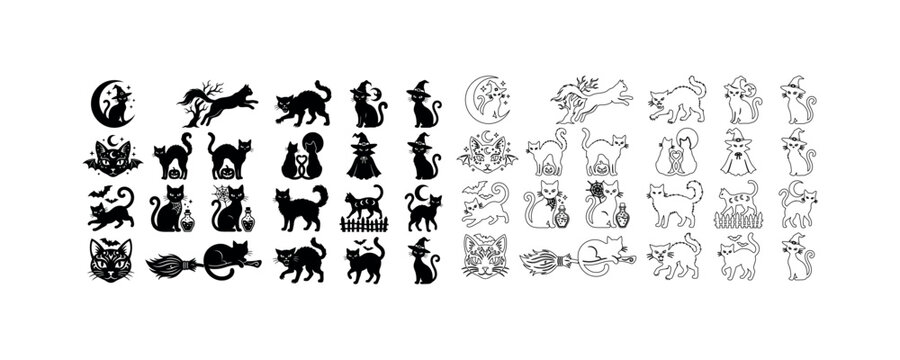 Black Cat Silhouette Leaping with Number Thirteen Vector Illustration
