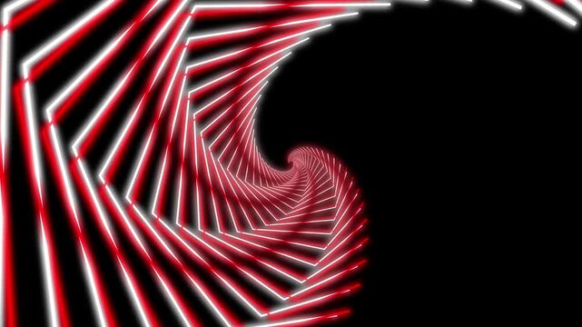 Hypnotic red and white neon pentagon spiral tunnel abstract geometric infinite motion background loop