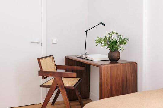 Walnut Desk and Cane Chair