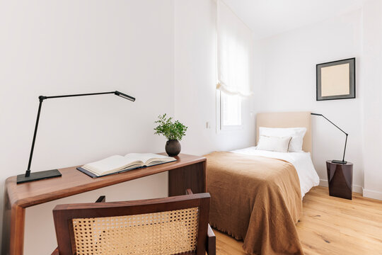 Single Room with Walnut Desk