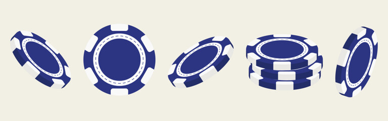 Naklejka premium Set of blue blank poker chips in different angles