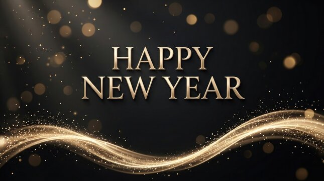 Elegant happy new year 2027 celebration graphic with gold sparkle and bokeh effects