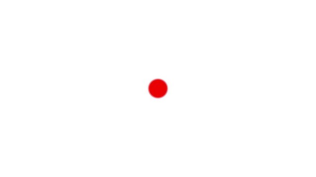 Minimalist motion graphic featuring a red circle surrounded by a pulsating red ring on a White background for tech or design transitions. circle radius animation