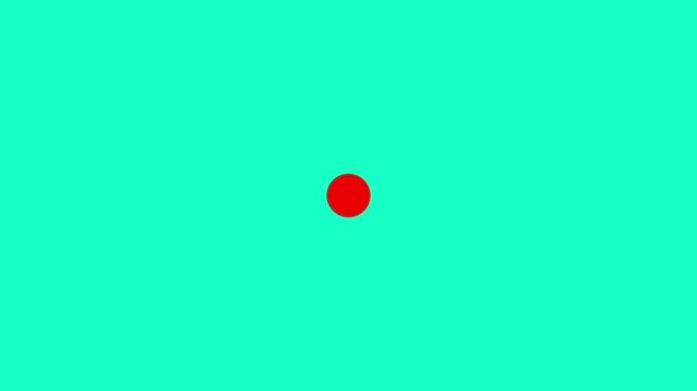 Minimalist motion graphic featuring a red circle surrounded by a pulsating teal ring on a black background for tech or design transitions. circle radius animation
