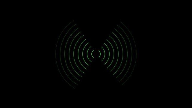Network tower produced radio wave concept on black background. radio waves royal green color animation. Radio wave signal technology animation. Digital radio waves signal animation black background.