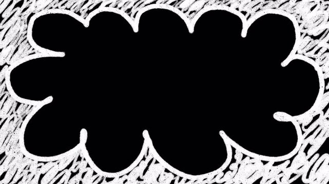 Hand-drawn white crayon cloud frame animation, seamless loop alpha channel. Creative animated border overlay element for titles, text, or video presentation templates