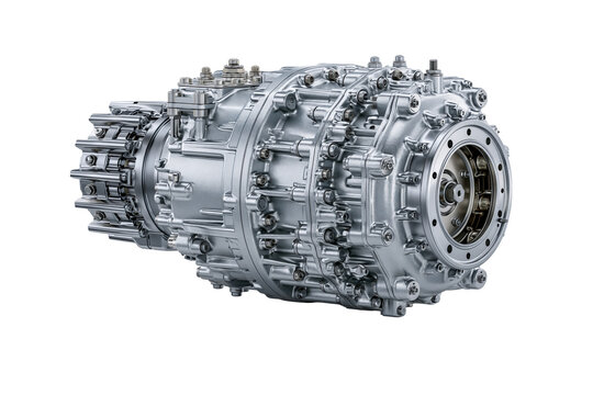 Metal automotive transmission gearbox cutaway on transparent