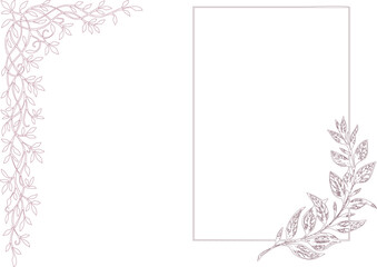 Fototapeta premium Elegant floral frame design with leaves and vines on white background for decoration