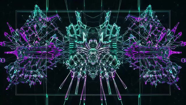 Abstract Quantum Technology Structure - Cyan Purple Symmetrical Digital Network Visualization
