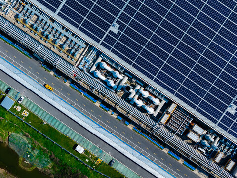 modern factory complex rooftop details and equipment