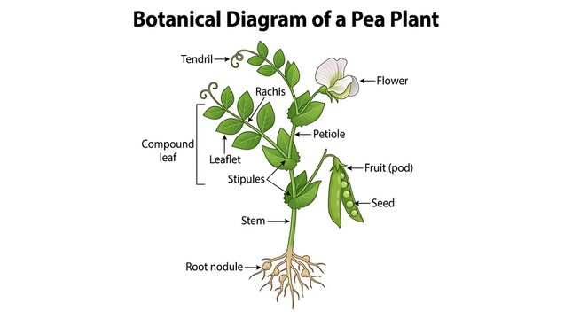 Botanical diagram of a pea plant with labeled parts botanical internodes