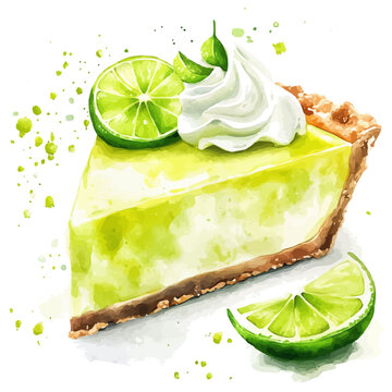 Key Lime Pie watercolor textures, fantasy semi-realistic artwork, subtle glow, white background