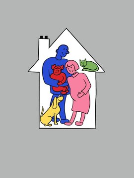 Happy family inside a small house