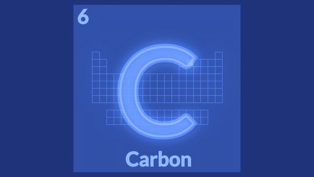 Illustrazione grafica di Tabella periodica degli elementi con evidenza dell'elemento chimico Carbonio