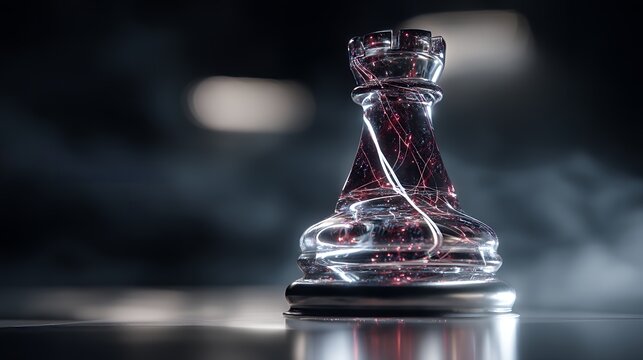 Transparent Glass Chess Pawn with Red Thread, Strategic Thinking, Business Growth, Leadership Development, Risk Management and Decision Making Concept