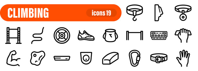 Rock climbing equipment line icon set © liubomir118809