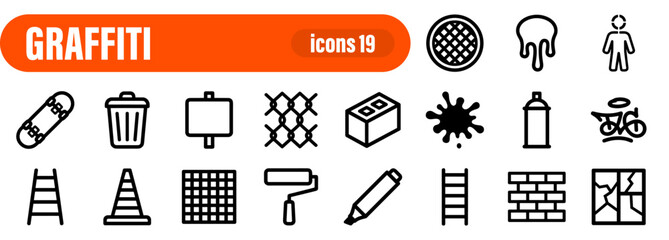 Graffiti and Street Art Urban Outline Icon Set © liubomir118809
