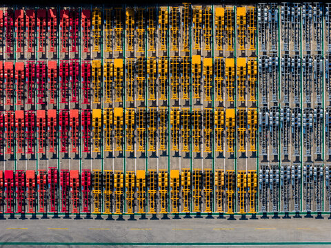 colorful semi-finished containers in factory yard