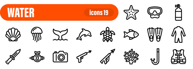 Underwater and Water Sports Icon Set, Thin Line Style © liubomir118809