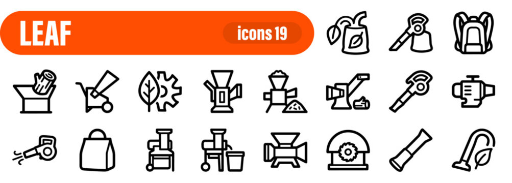 Leaf and Garden Maintenance Equipment Line Icon Set