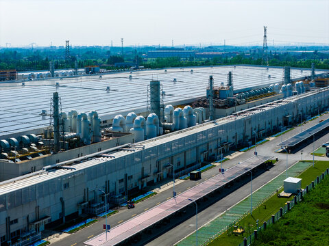 modern factory complex rooftop details and equipment