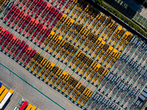 colorful semi-finished containers in factory yard