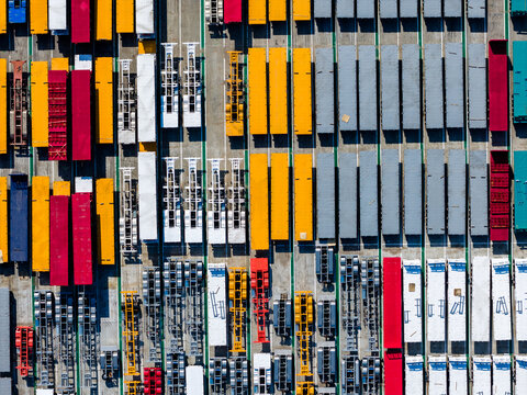 colorful semi-finished containers in factory yard