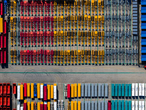 colorful semi-finished containers in factory yard