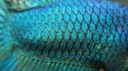 Obraz premium Close up view of shiny blue and green fish scales texture