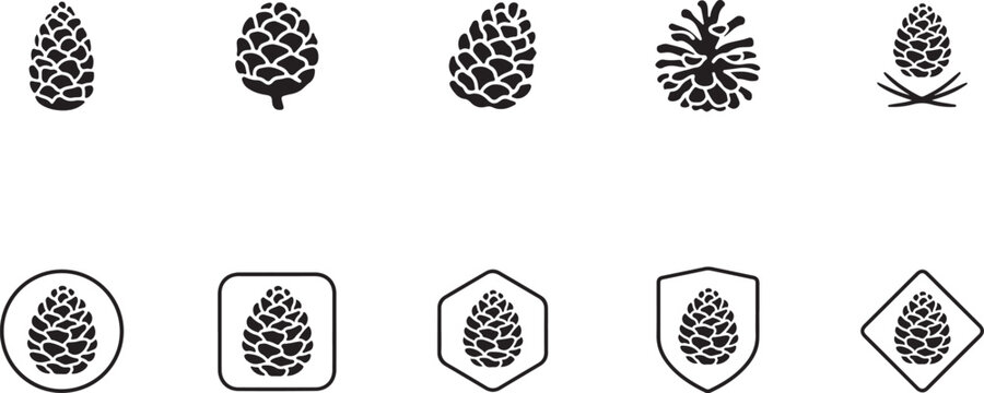 pine cone silhouette icon set. square type Bundle