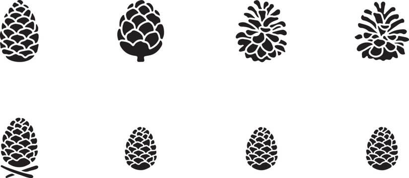 pine cone silhouette icon set. square type Bundle