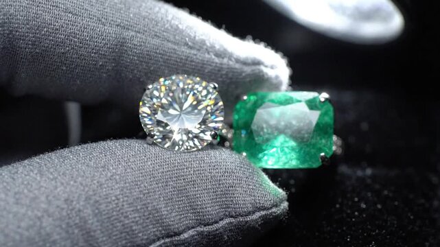 Luxury Diamond and Emerald Gemstones Displayed Together. 4K Video