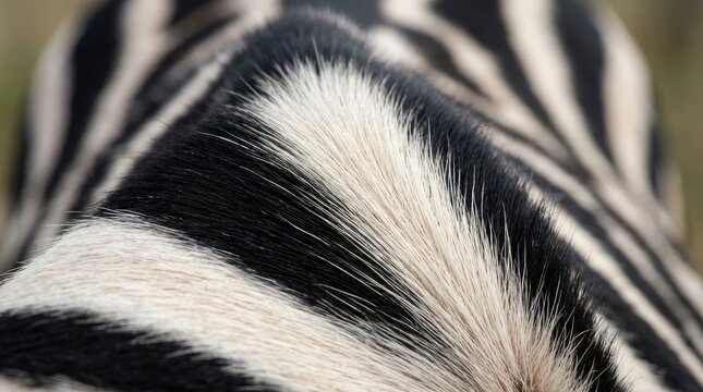 Close up shot of zebra fur texture with black and white stripes