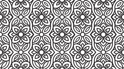 Black and white ethnic geometric floral seamless pattern vector line art background mandala ornament template © Salim