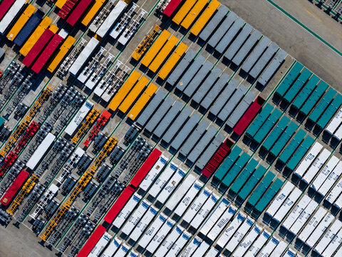colorful semi-finished containers in factory yard