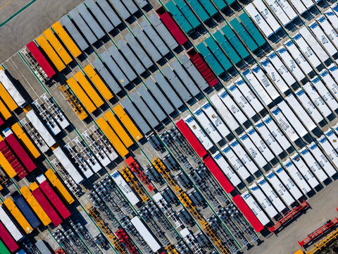 colorful semi-finished containers in factory yard