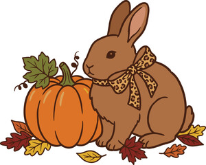 Cute Rabbit with Pumpkin for Thanksgiving and Autumn © Ristia
