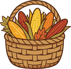 Autumn Harvest Basket with Corn and Thanksgiving Vegetables © Ristia