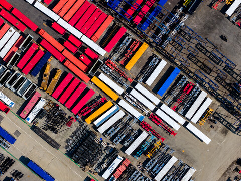 colorful semi-finished containers in factory yard