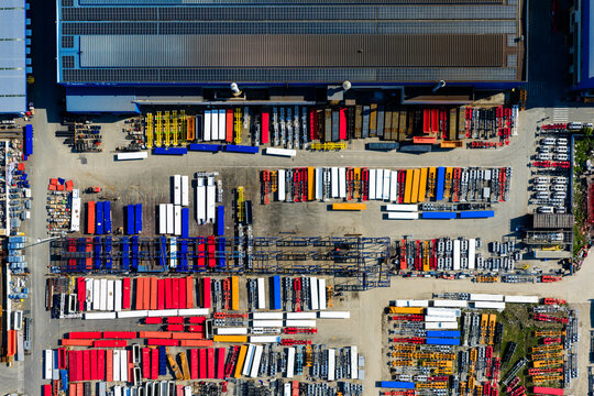 colorful semi-finished containers in factory yard
