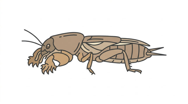 Illustration of a Mole Cricket Insect with Large Claws.