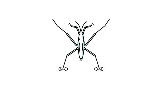 Line Drawing of a Water Strider Insect on Water Surface.