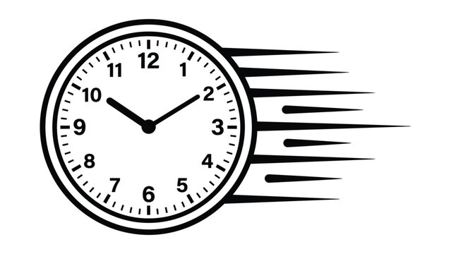 Clock face with motion lines on white transparent background