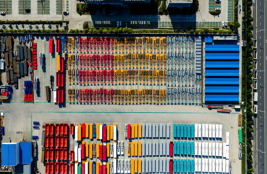 colorful semi-finished containers in factory yard