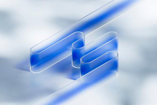 Abstract Blue Glass Geometric Shapes