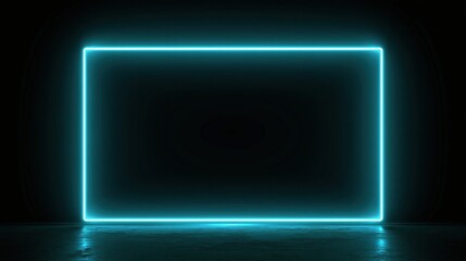 Fototapeta premium Neon glowing rectangular frame with dark background and reflections