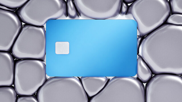 Blue Credit Card Among Metallic Lilac Spheres